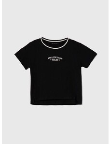 Otroška bombažna kratka majica Sisley črna barva