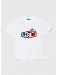 Otroška bombažna kratka majica United Colors of Benetton bela barva