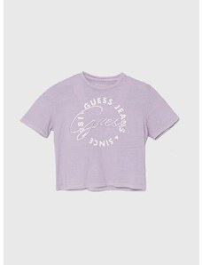 Otroška bombažna kratka majica Guess vijolična barva