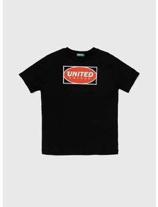 Otroška bombažna kratka majica United Colors of Benetton črna barva