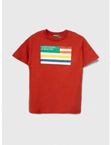 Otroška bombažna kratka majica United Colors of Benetton rdeča barva