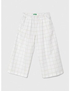 Otroške lanene hlače United Colors of Benetton bela barva