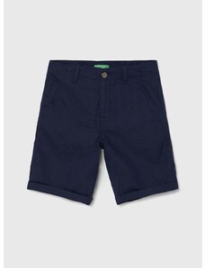 Kratke hlače iz mešanice lana United Colors of Benetton mornarsko modra barva