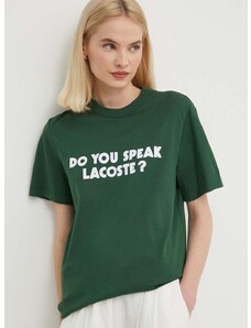 Bombažna kratka majica Lacoste zelena barva