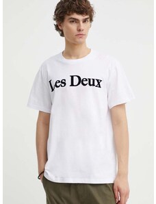 Bombažna kratka majica Les Deux moška, bela barva, LDM101180