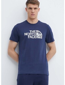 Bombažna kratka majica The North Face moška, mornarsko modra barva, NF0A87NX8K21