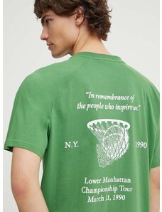 Bombažna kratka majica Les Deux moška, zelena barva, LDM101182