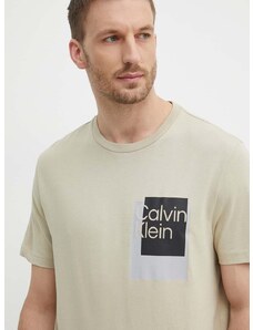 Bombažna kratka majica Calvin Klein moški, bež barva