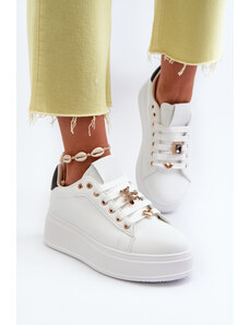 Kesi Women's platform sneakers with eco-leather studs, white Cavisa