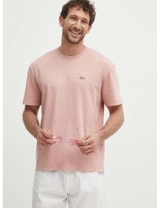 Bombažna kratka majica Lacoste moški, roza barva