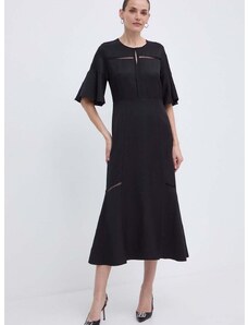 Obleka iz mešanice lana BOSS črna barva, 50512807