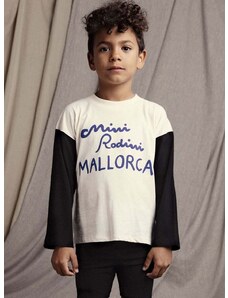 Otroška dolga majica Mini Rodini Mallorca bela barva