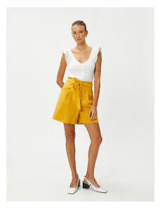 Koton Silky Textured Shorts with Belt Detail