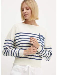 Bombažen pulover Lauren Ralph Lauren bež barva, 200932970