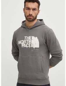 Bombažen pulover The North Face moški, siva barva, s kapuco, NF0A87ET0UZ1