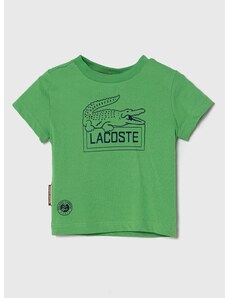 Otroška bombažna kratka majica Lacoste zelena barva