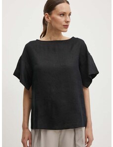 Lanena bluza Sisley črna barva