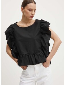 Bombažna majica Sisley ženska, črna barva