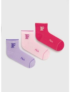 Nogavice Fila 3-pack ženske, vijolična barva, F6945