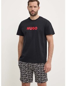 Bombažna pižama HUGO črna barva, 50514972