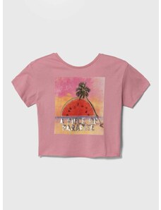 Otroška bombažna kratka majica Sisley roza barva