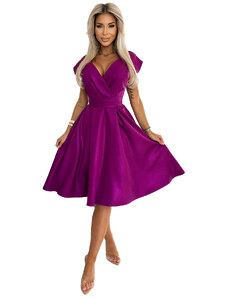 NUMOCO 348-8 SCARLETT flared dress with a neckline - fuchsia with glitter