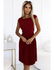 NUMOCO 311-15 LILAC Pleated dress with short sleeves and belt - BORDO