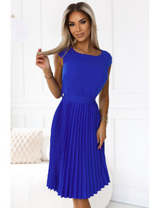 NUMOCO 311-16 LILAC Pleated dress with short sleeves and belt - BLUE