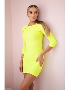 Kesi Dress with decorative buttons in yellow neon color