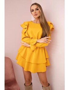 Kesi Dress with vertical mustard ruffles