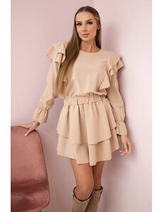 Kesi Beige dress with vertical ruffles