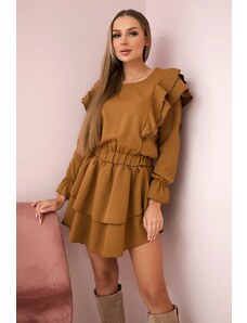 Kesi Dress with camel vertical ruffles