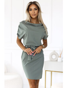 NUMOCO 240-4 ROXI skirt from asymmetryczną spódnicą i paskiem - color OLIWKOWY