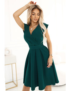 NUMOCO 348-11 SCARLETT - Kloszowana skirt with a kopertowy décolletage - ZIELONA