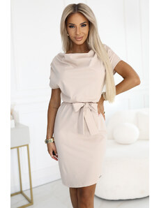 NUMOCO 240-5 ROXI dress with asymmetrical skirt and belt - beige