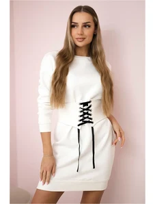 Kesi Insulated dress with decorative belt ecru