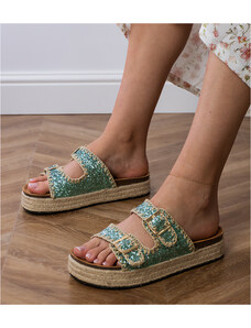 Gemre Green glitter espadrille sandals with buckles Induri
