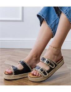 Gemre Black glitter espadrille sandals with buckles Induri