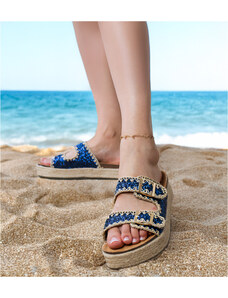 Gemre Navy blue glitter espadrille slides with buckles Induri
