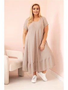 Kesi Włoski Plus size women's dress with short sleeves and ruffle made of light viscose fango