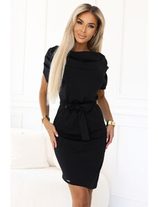 NUMOCO 240-8 ROXI dress with asymmetrical skirt and belt - BLACK