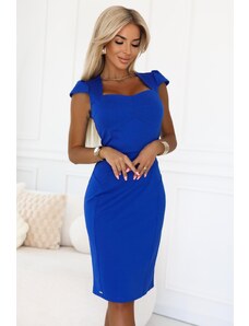 NUMOCO 318-9 Elegancka sukienka midi z ładnym dekoltem i krótkim rękawkiem - kolor chabrowy