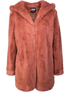 Urban Classics Prehoden plašč ' Ladies Hooded Teddy Coat ' rosé / temno roza