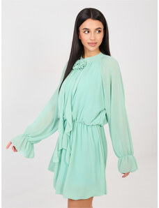 RUE PARIS Midi obleka barve mete z volančki
