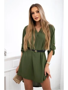 Kesi Włoski Włoski Dress with longer back and belt khaki