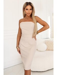 NUMOCO Bež korzetna midi obleka s pasom