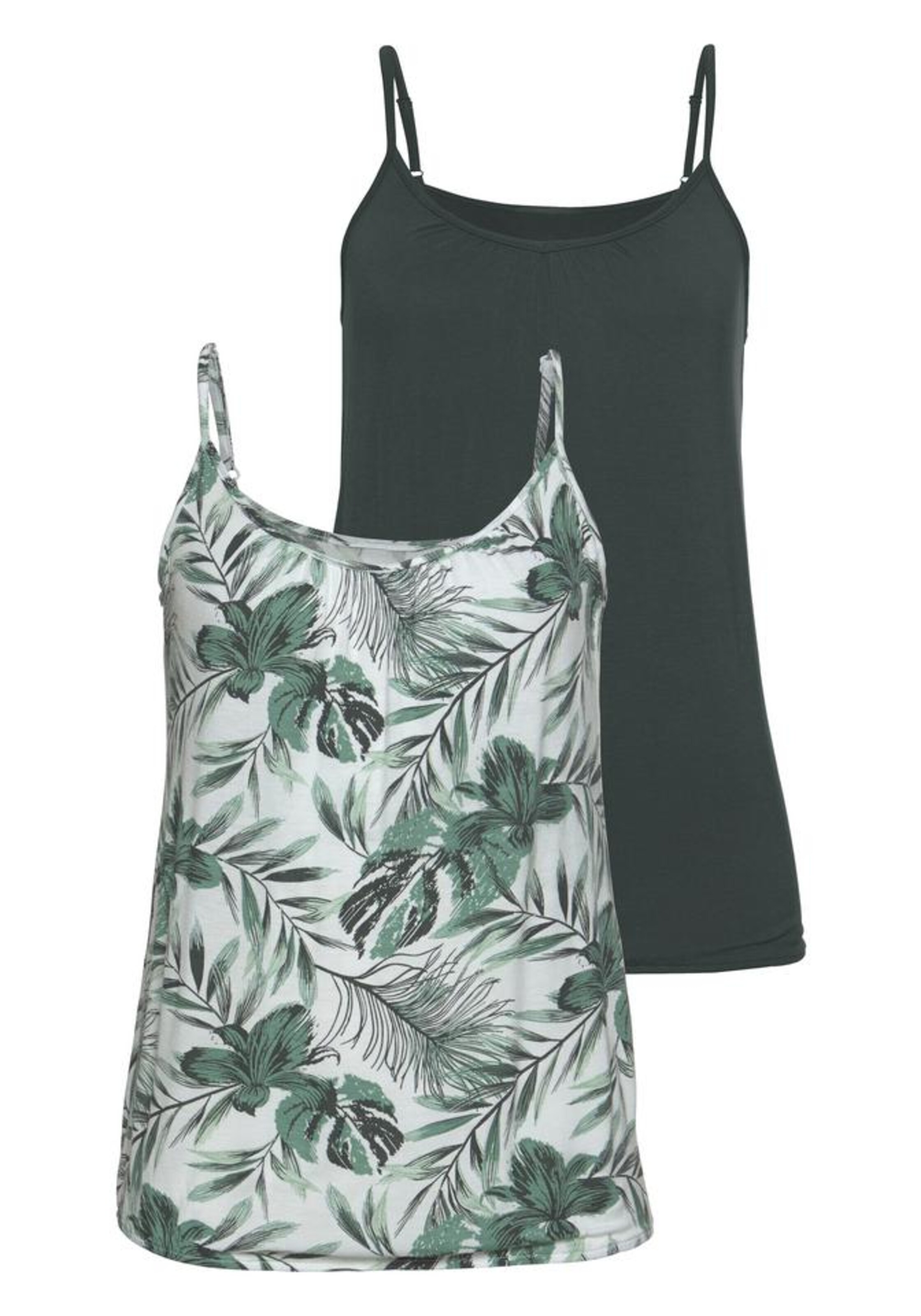 LASCANA Top temno zelena / naravno bela