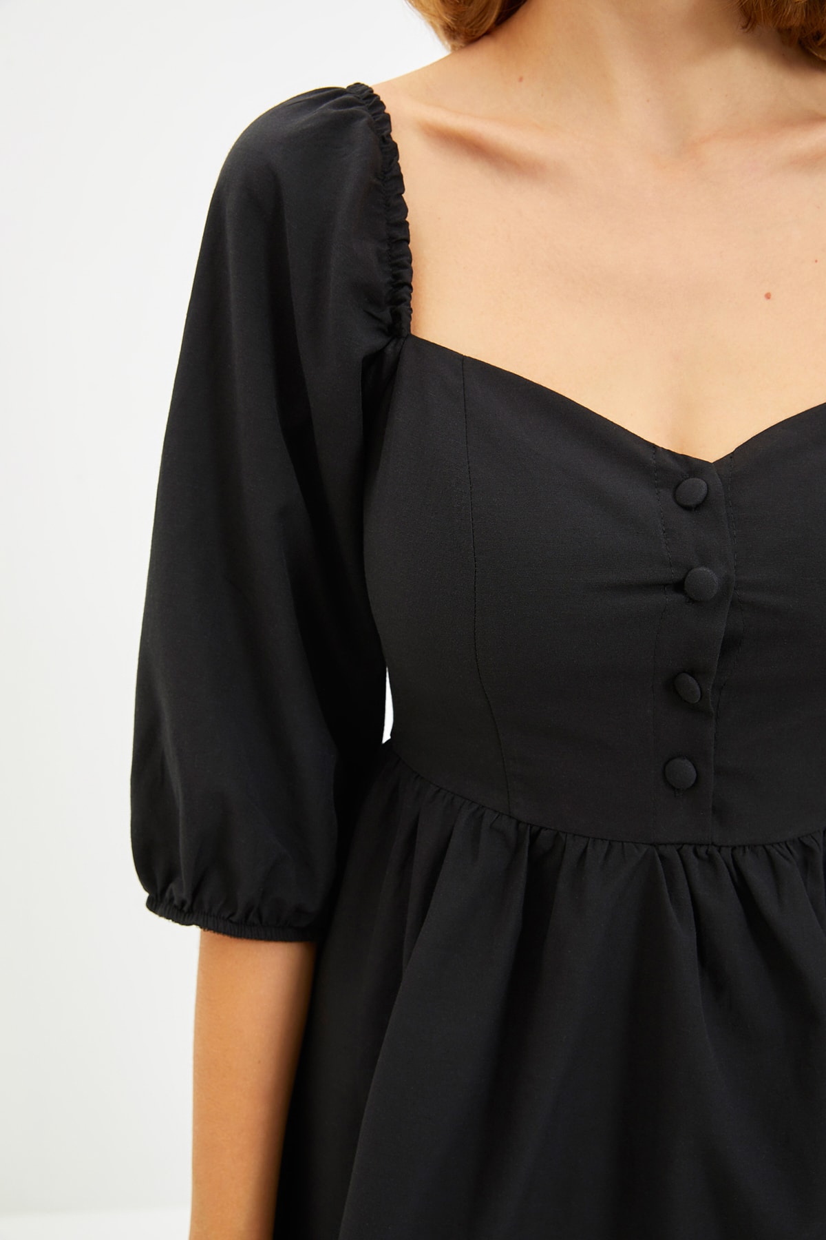 Trendyol Black Mini Waist Open tkani balon tkana obleka