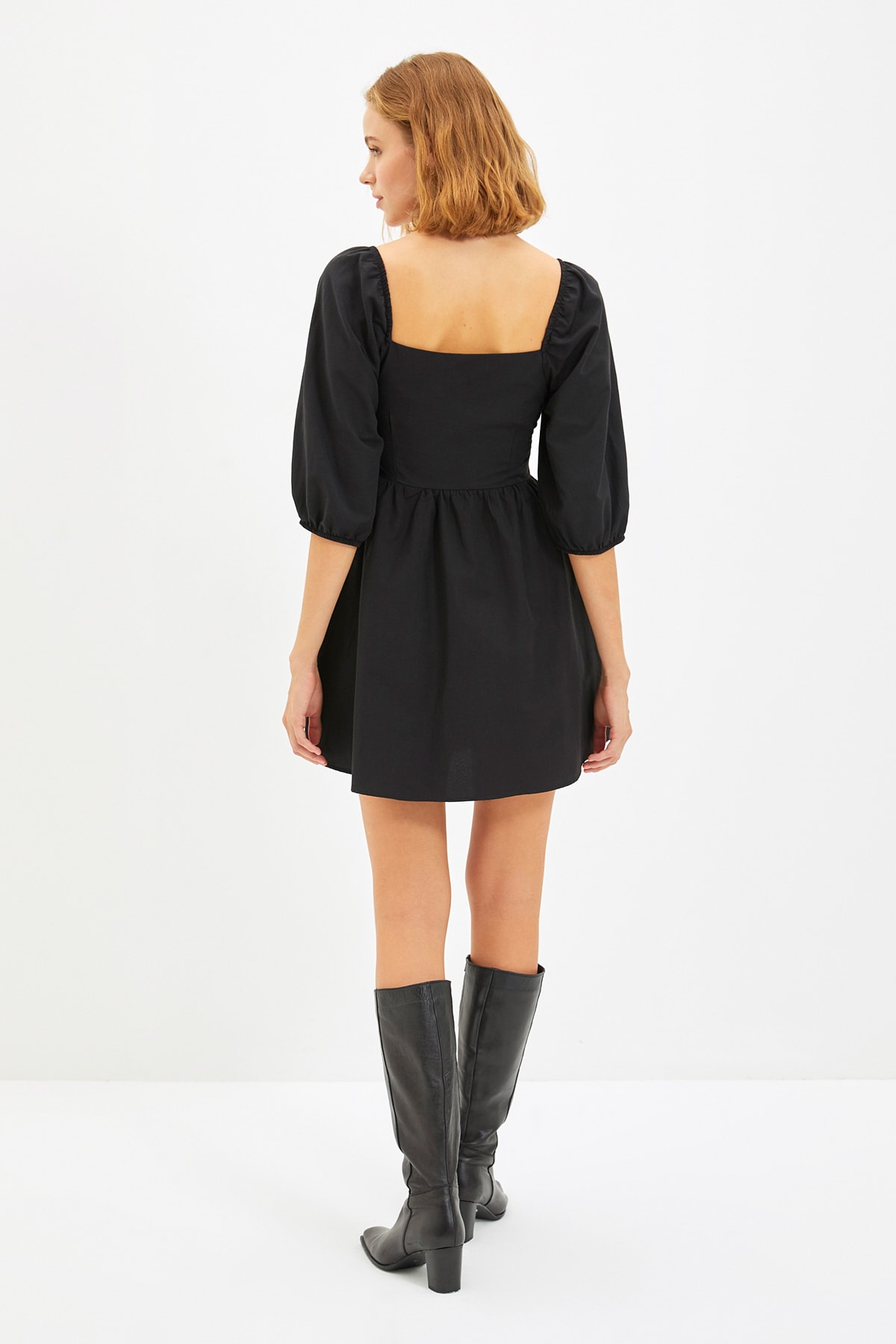 Trendyol Black Mini Waist Open tkani balon tkana obleka