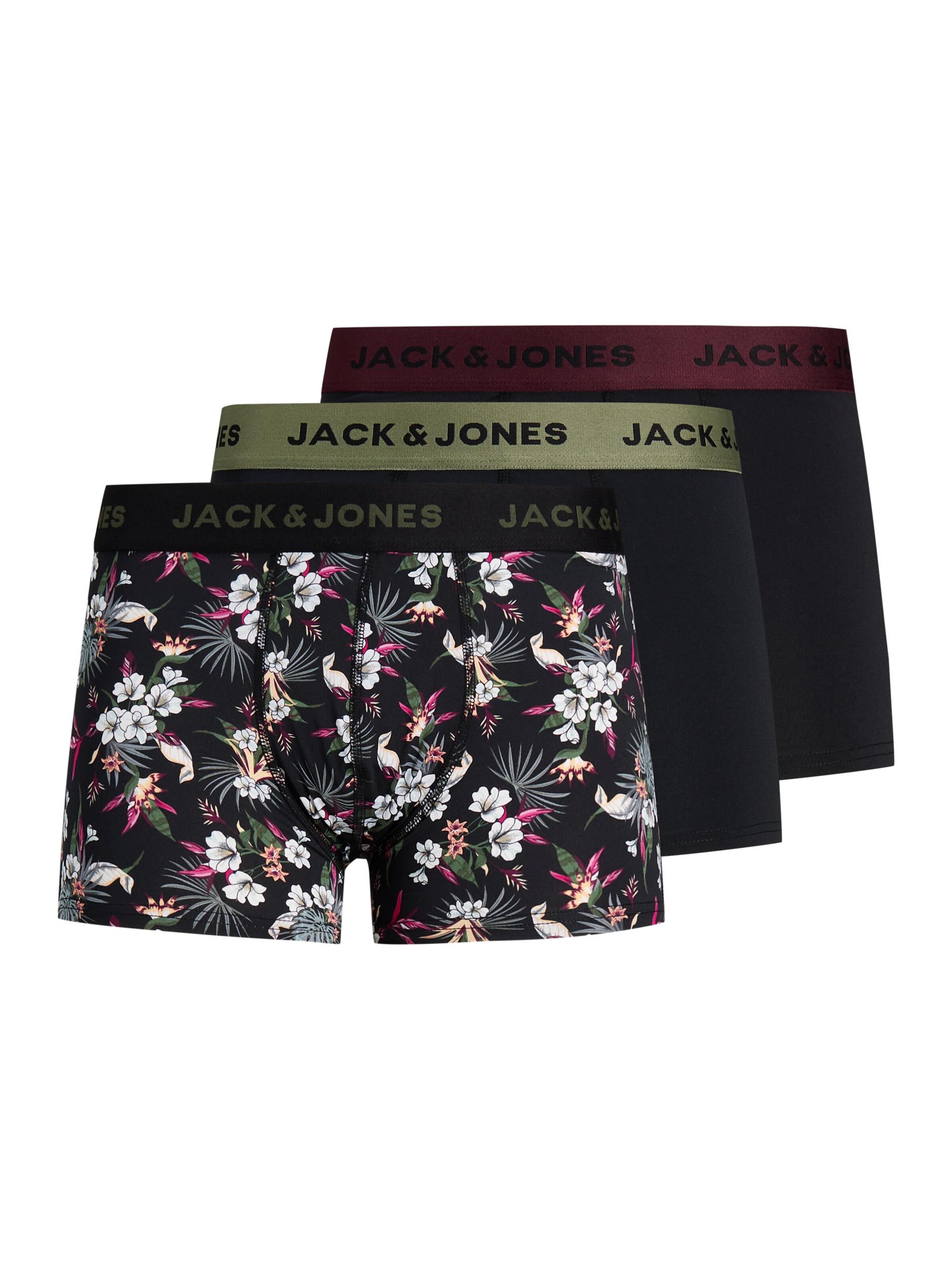 JACK & JONES Boksarice 'JACFlower' zelena / vinsko rdeča / črna / bela